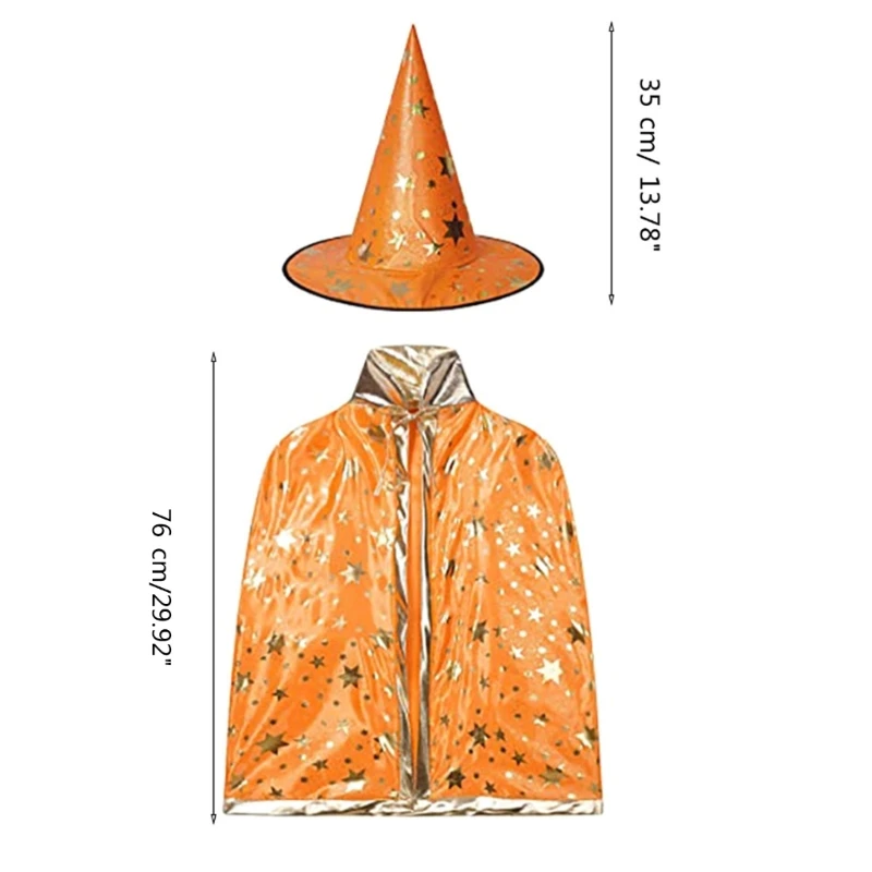 652F paquet 2 chapeaux sorcière + Cape pour enfants, chapeau fête d'halloween en feutre à chapeau Cosplay