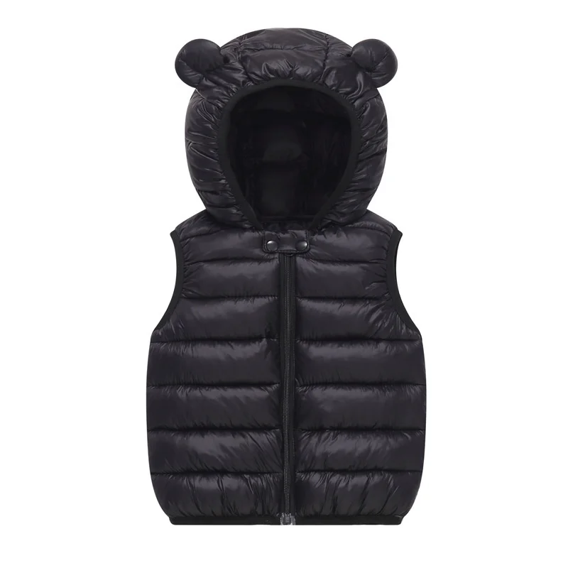 Kids Casual Warm Vest Children Autumn Winter Thermal Solid Hooded Zipper Outerwear Boys Girls Daily Versatlie Outdoor Jacket