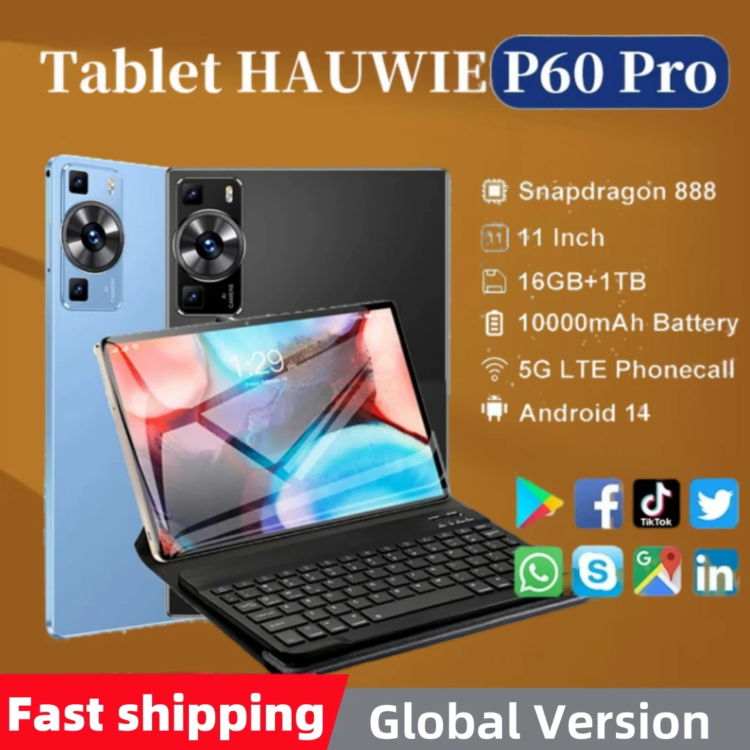 

2025 Global Version P60 Pro 5G HAUWIE Tablet Android 14 16GB+1TB 11Inch Snapdrago 888 Dual SIM Card Phone Call WIFI HD 4K Tablet