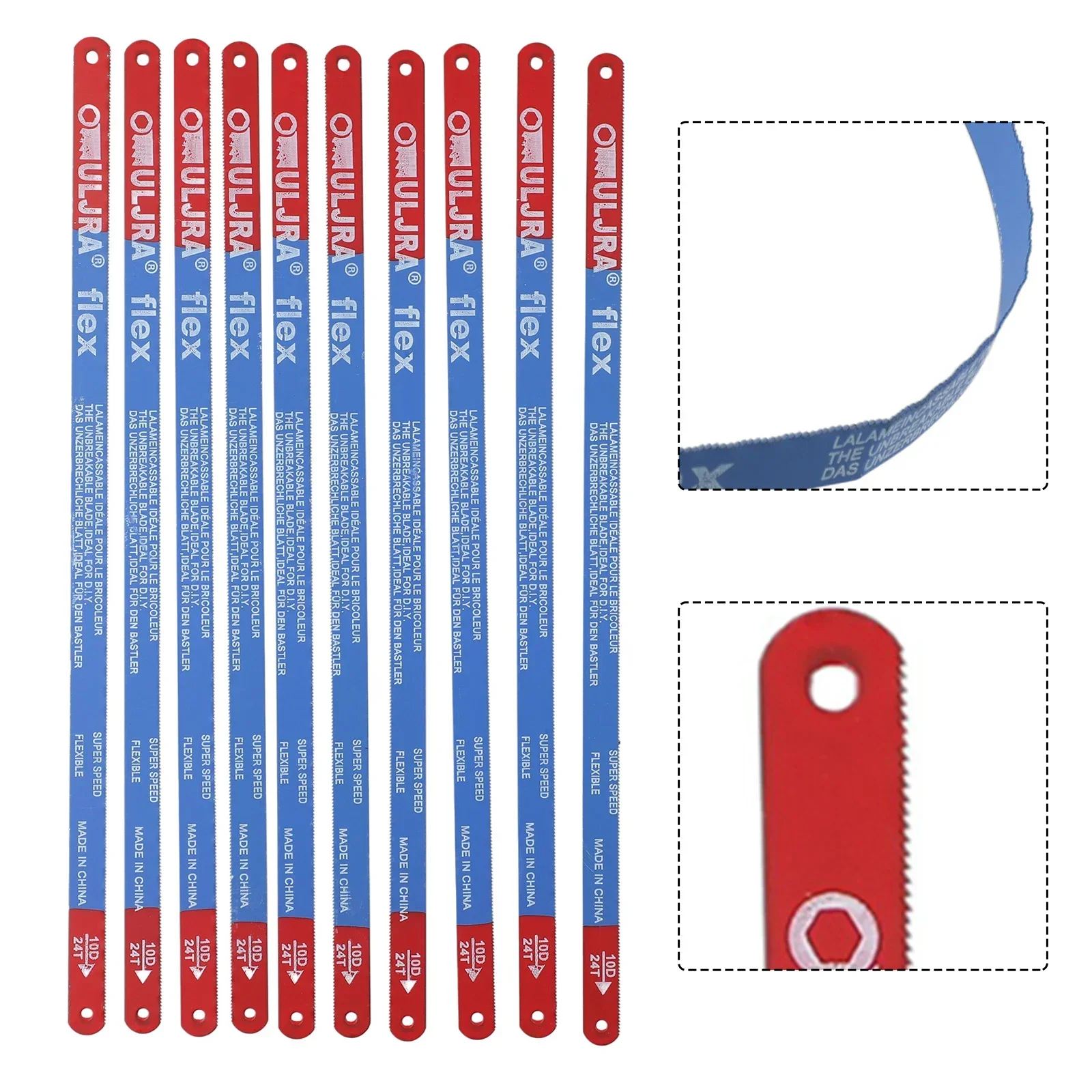 

10PCS Bi-Metal Hacksaw Blade Set For Cutting Mental Meat Wood M35 Steel M35 Steel 14T/18T/24T Hacksaw Blade Hand Tools