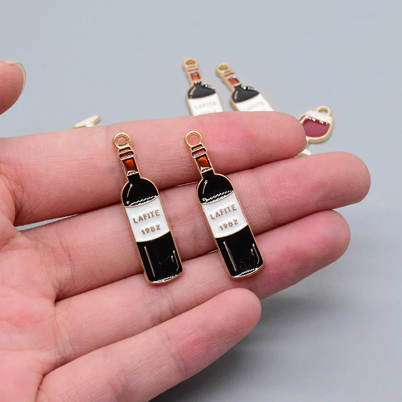 10pcs Mini Wine Glass Bottle Alloy Enamel Charms Popular Earring Bracelet Pendant Accessory DIY Drink Party Jewelry Making