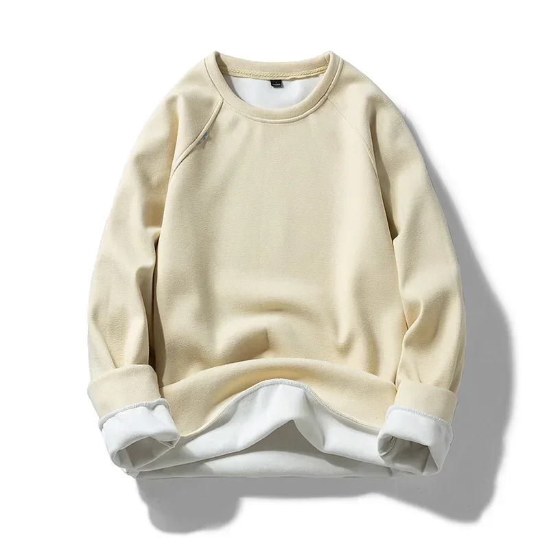 

LIBIELIY LIBIELIY Fashion Autumn Winter Men Solid O-Neck Plus Velvet Thicken Motion Casual Long Sleeve Loose Thicken Pullovers S