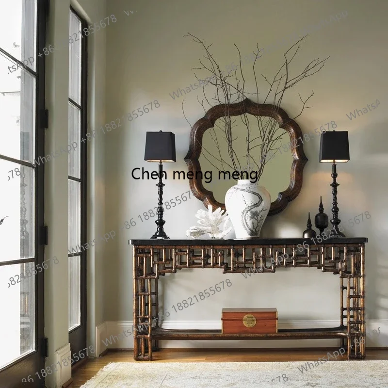 New arrive New Chinese classical entrance American all-solid wood Zen table carved bamboo rattan long case end view table furnit