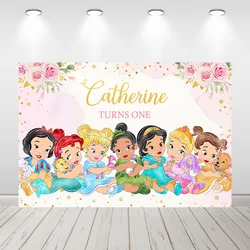 Disney Baby Princess Photography Background for Girl Baby Shower Decorations Personalise Name 1st Birthday Backdrops Wall Studio