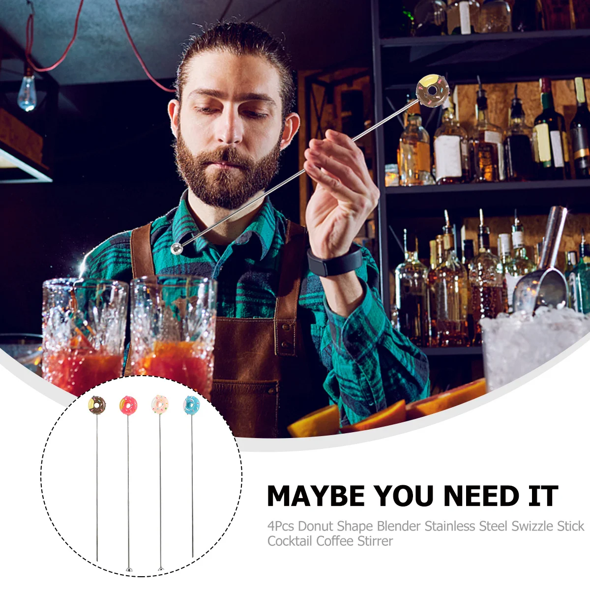 

4Pcs Donut Design Stainless Steel Swizzle Sticks for Cocktail Coffee Elegant and Rich Looking Set for Various Occasions