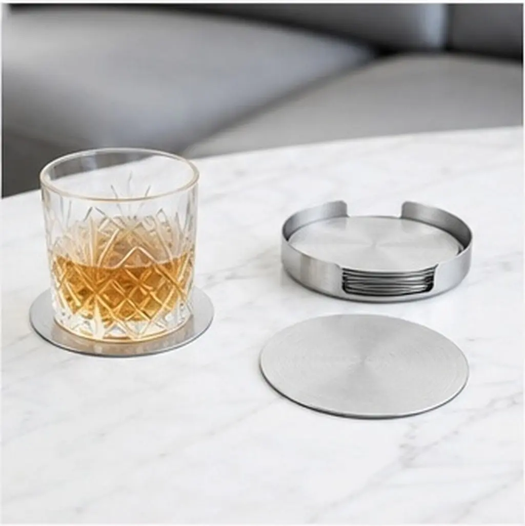 1Set Stainless Steel Coasters Set Round Wear Resistant Insulated Cup Mats Table Protector Anti Rust Bowl Mats Creative Design