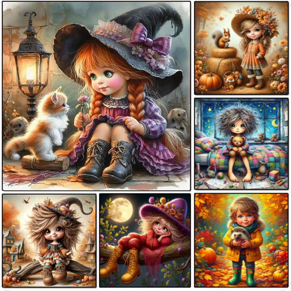 自分でできるダイヤモンド絵画の芸術的なコレクション,クロスステッチの小さな魔女のキット,完全なダイヤモンドモザイクの刺embroidery,家の装飾,新しい