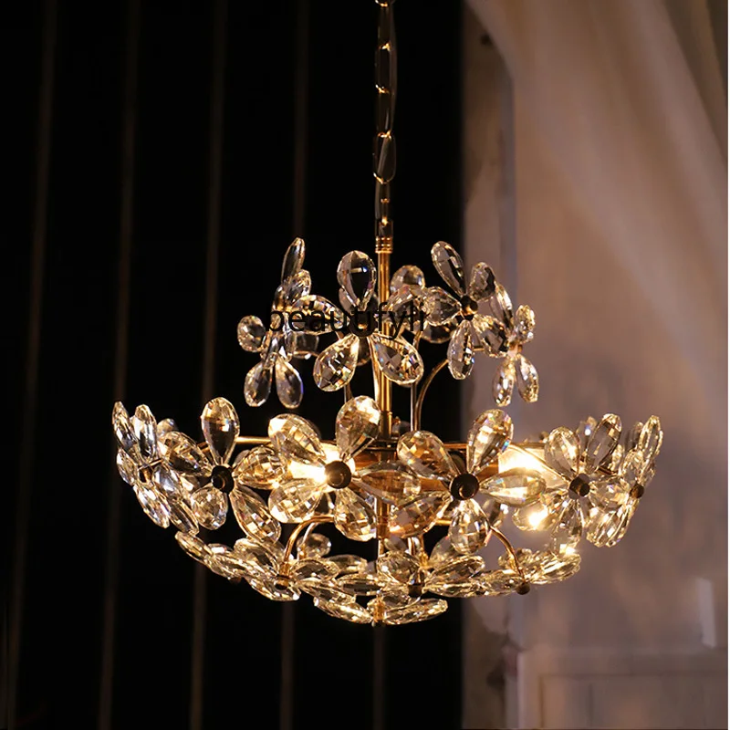 

LBX Dream Crystal Flower Chandelier French Pastoral American Retro Bedroom Dining Room Cloakroom Lamps