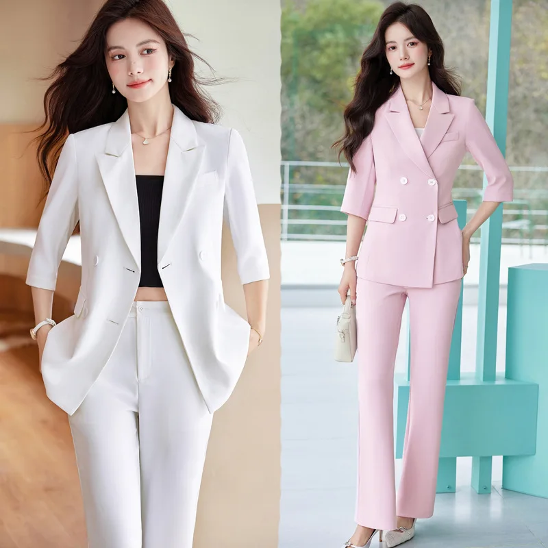 Pink Suit Jacket for Women2024Summer Thin Temperament Goddess Style Professional Leisure This Year's Popular Suit Suit