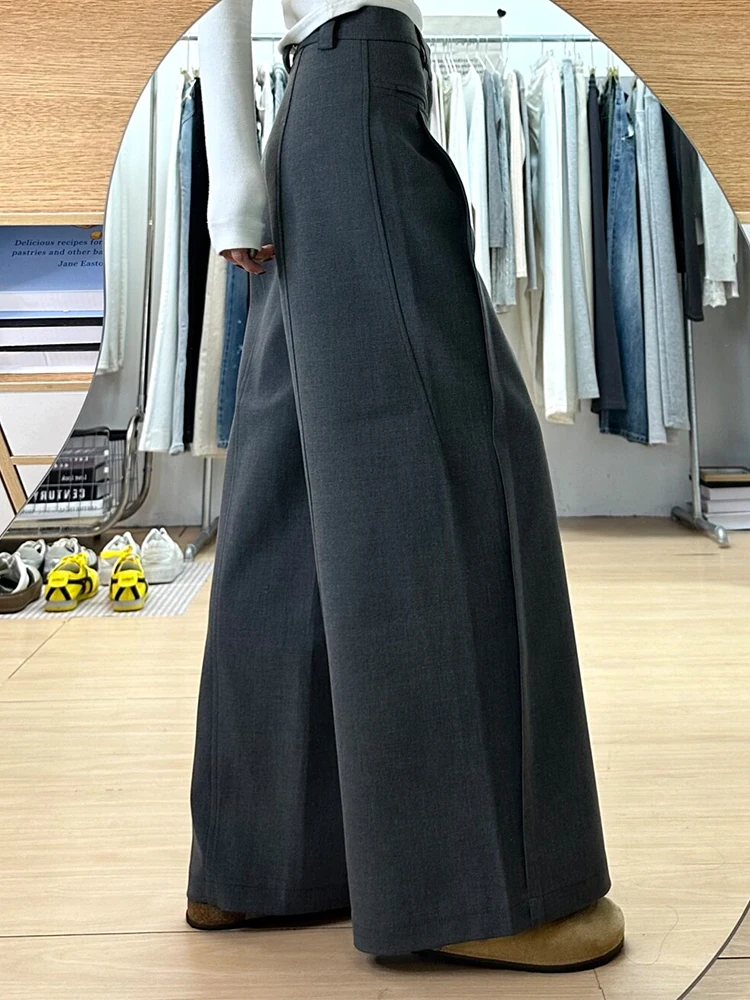 ハイウエスト ドレープ ワイドレッグパンツ レディース カジュアルパンツ 春 2025 通勤 スリット入り ストレートカット ルーズフィット