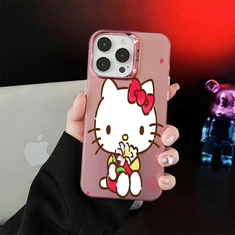 Cartoon Cute Sanrio Hello Kitty for Apple Iphone 16 15 14 13 12 11 XS XR X Pro Max Plus Slip Anti Fall Measures Soft Pink Case