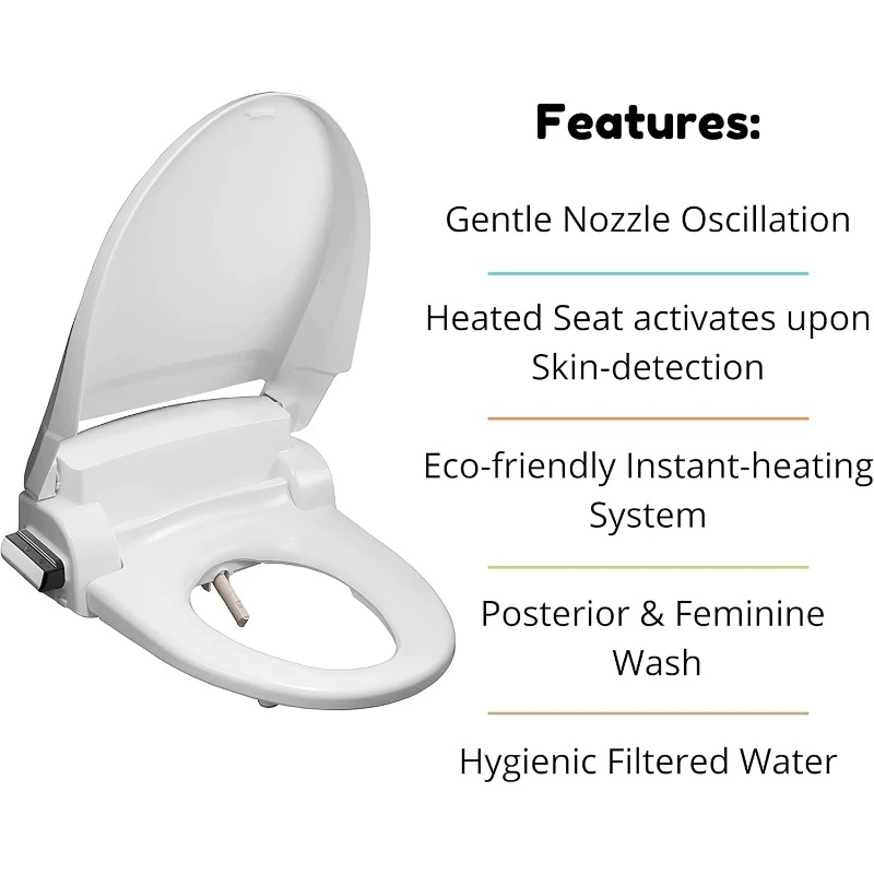 Asiento de inodoro de bidé inteligente con presión de agua ajustable y agua caliente, asiento y secadora con calefacción |   Bidé eléctrico de lujo alargado