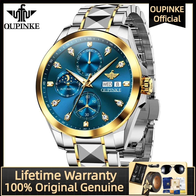 

OUPINKE 3298 Original Men Watch Luxury Brand Automatic Mechanical Wrist watch for Men 30M Waterproof Watch for Moon phase Clock