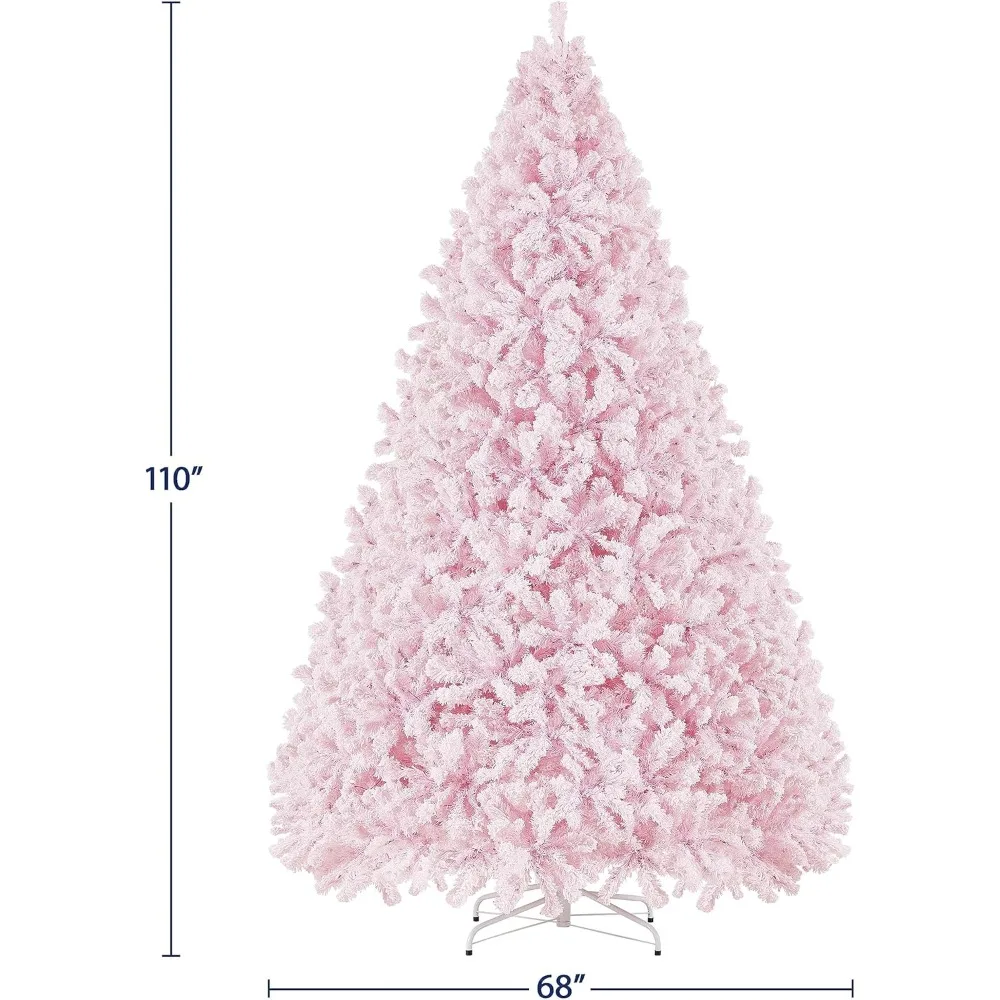 9-foot Pre Luminous Artificial Christmas Tree with White Lights, 2084 Branches, 900 Incandescent Lights and Foldable Stand, Pink