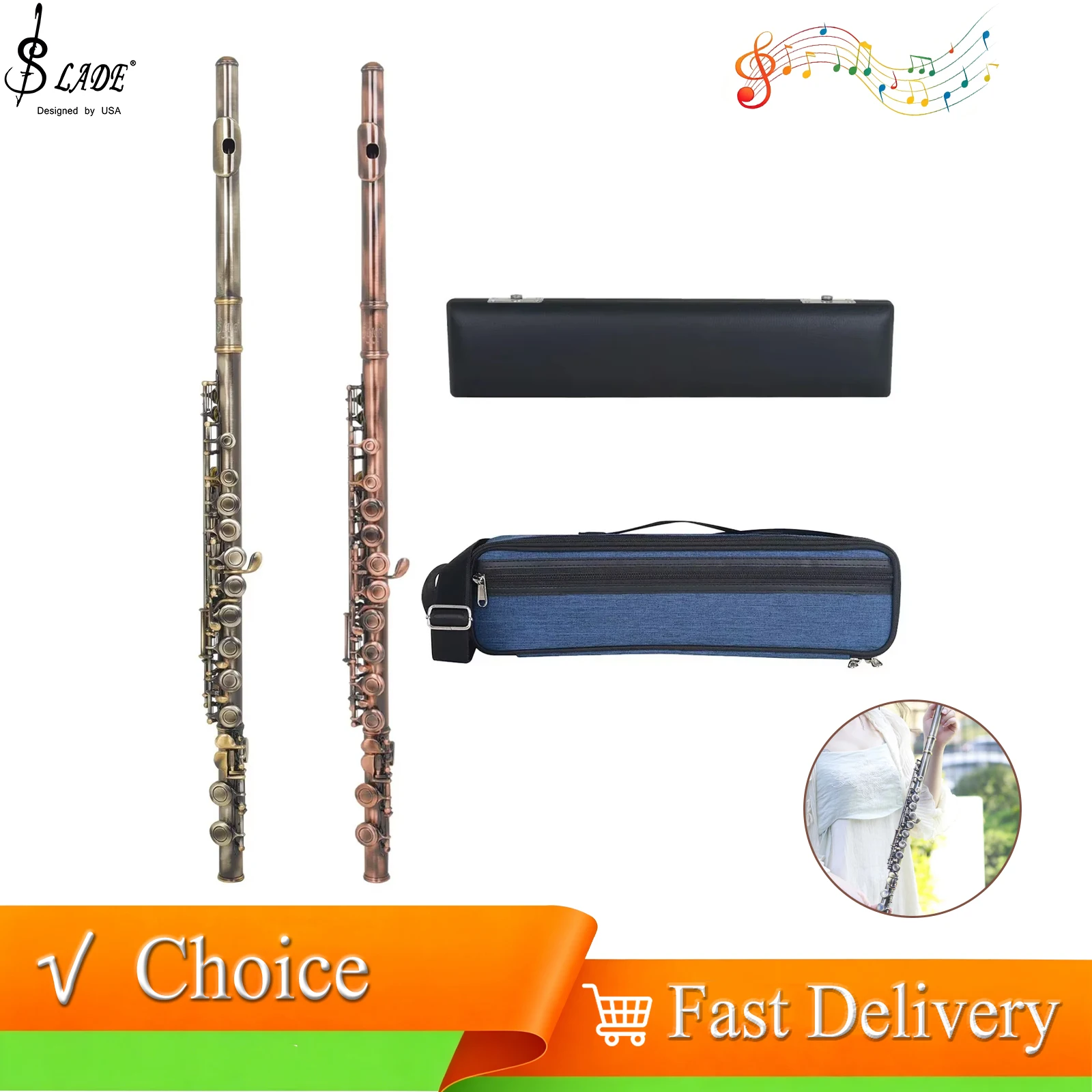 

SLADE Antique Copper Flute 16 Closed Holes C Key Flute Woodwind Instrument with Parts for Flute Professional Performance