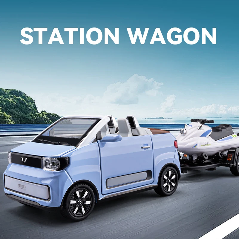 1:24 WuLing MINI HONGGUANG EV Liga Diecasts Modelo de Simulação de Metal carros Brinquedo de Praia barco a motor uma peça Venda Quente juguetes niños