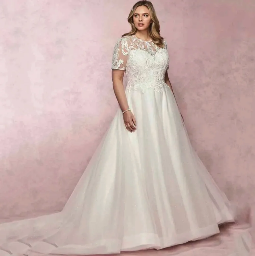 2024 Vestidos Women Wedding Dress O-Neck Short Sleeves Lace Appliques Floor-Length Beach A-Line Tulle Wedding Party Dress Robe