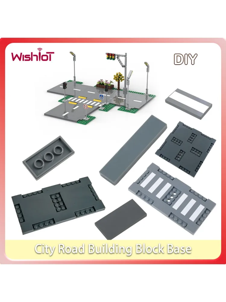 Blocs de construction de panneau de Base de rue de route de ville, petite plaque de croisement piétons, briques, Puzzle assemblé à monter soi-même, jouets pour enfants