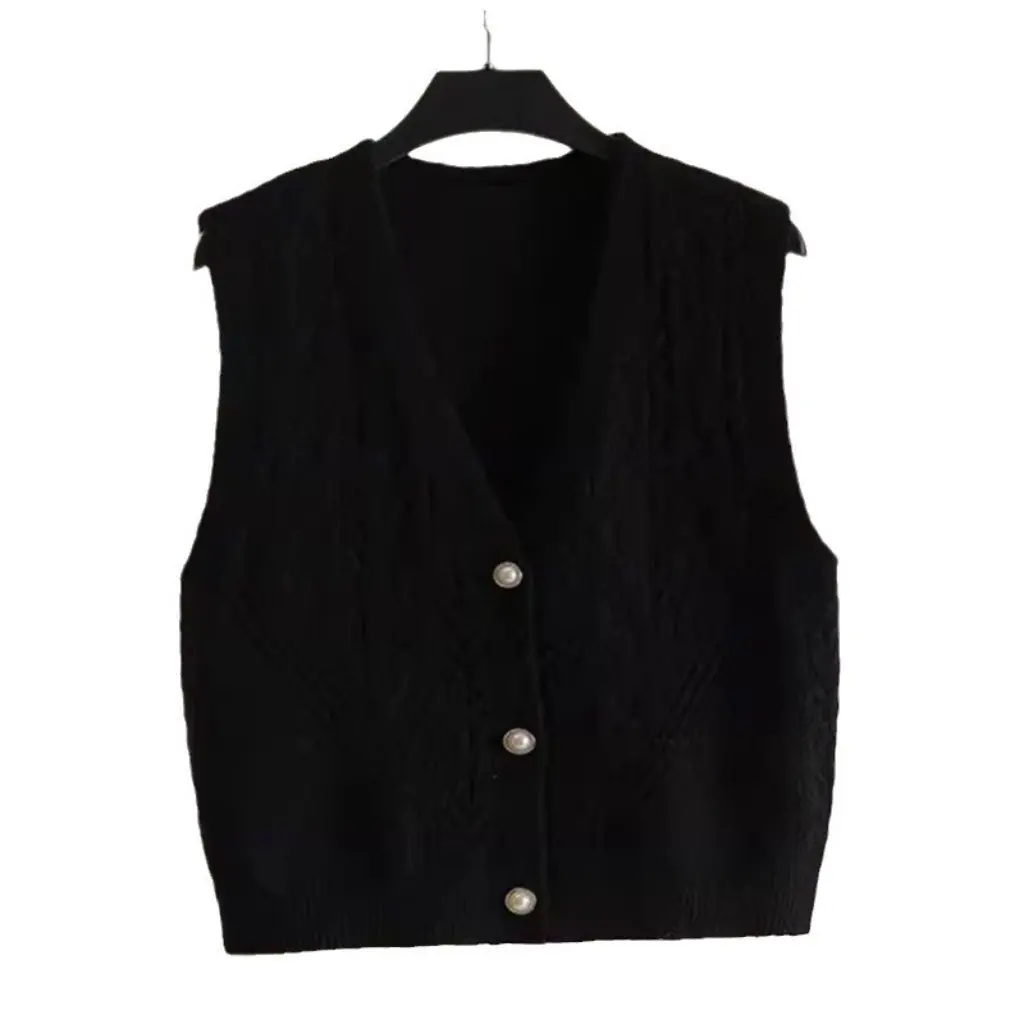 

Women's Knitted Vest Sleeveless Cardigan Korean Style Waistcoat Top Spring Autumn New Stacked Design Sweater