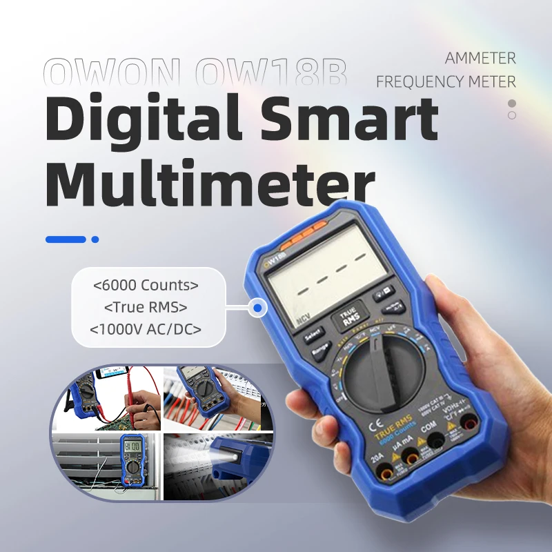 

OWON OW18B Digital Smart Multimeter 6000 Counts Bluetooth True RMS Multimeter 1000V AC DC Voltage Tester Ammeter Frequency Meter