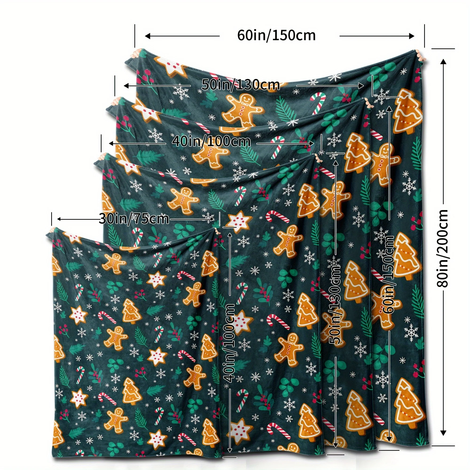 1pc Kerst Peperkoek Heren Flanellen Deken - Groene Vakantie Gooi met Sneeuwvlokken & Snoepstokken, Zacht Gezellig All-Season Indoor/O