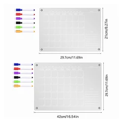 透明なアクリル磁気ホワイトボード、週次および月のプランナー、冷蔵庫用マグネット、柔軟な描画、冷蔵庫速報、ホワイトボード、1個