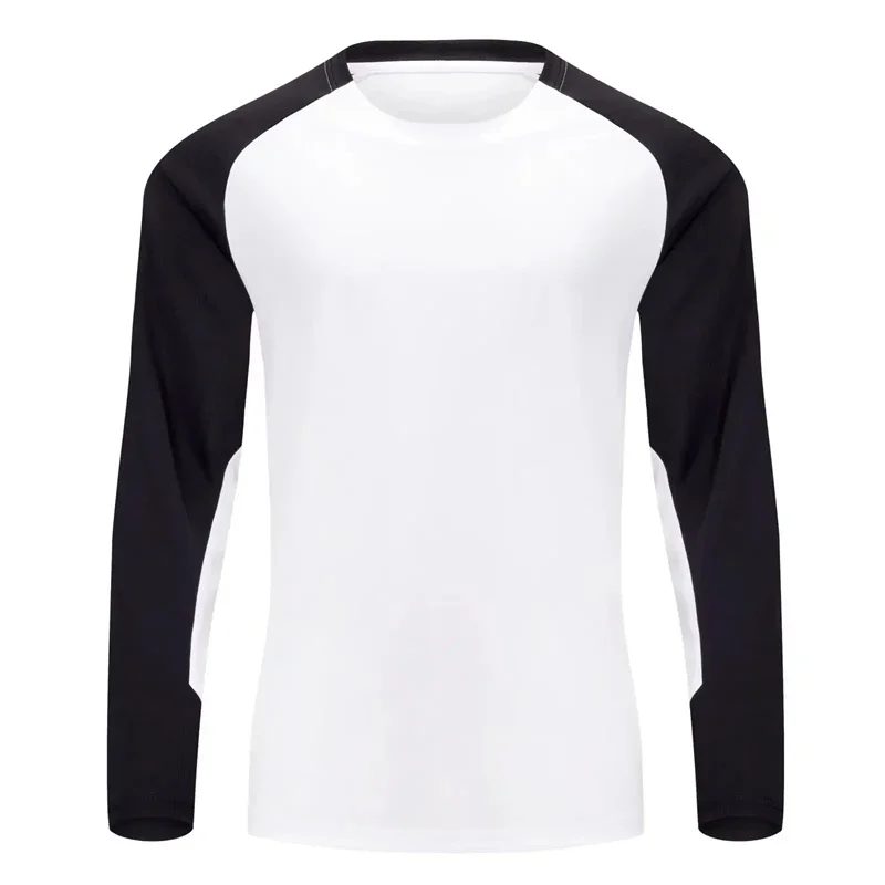 Camisetas deportivas de manga larga para hombre, con diseño de contraste de colores, ideales para el gimnasio y actividades físicas, con estampado 3D, corte holgado y secado rápido.