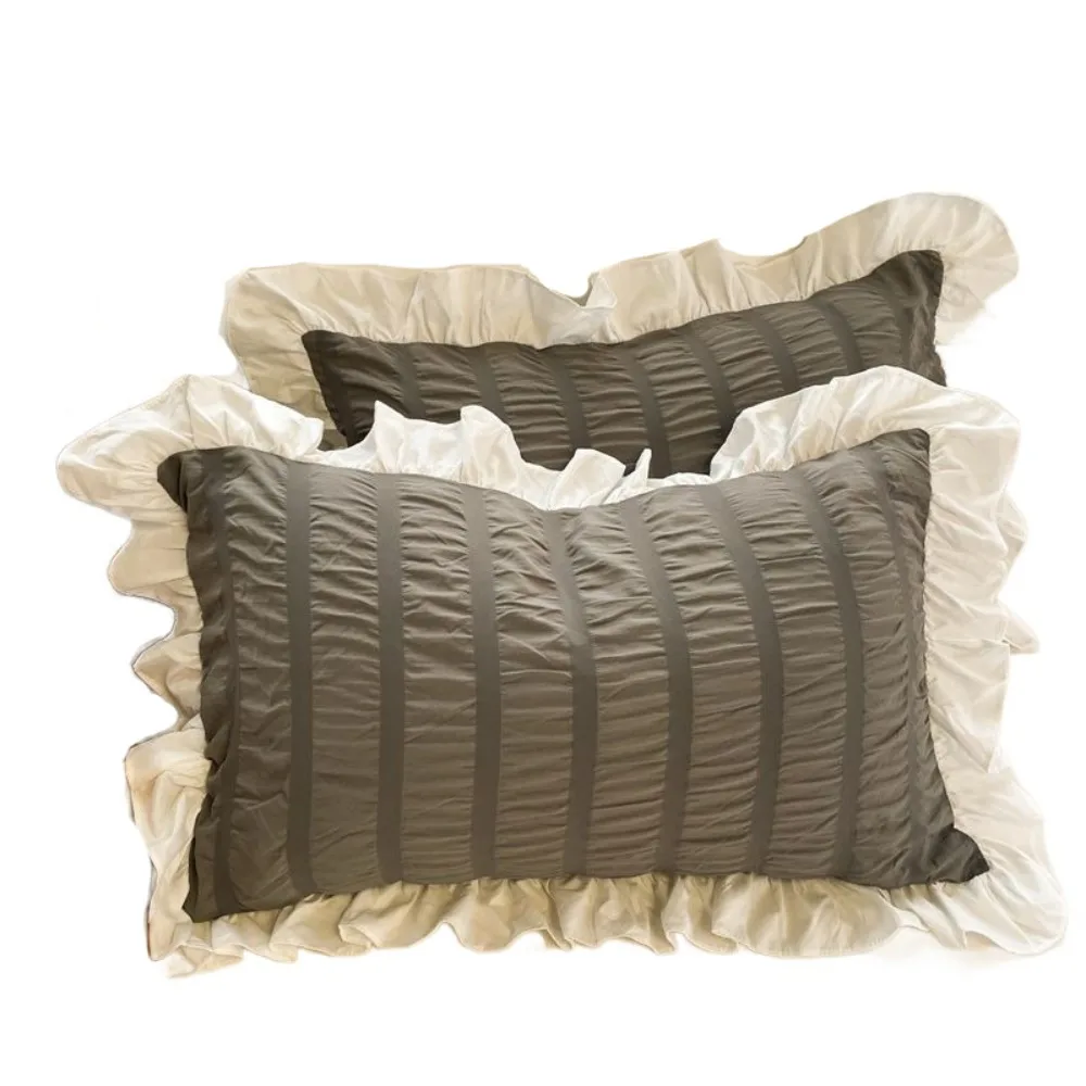 2PCS Cute Candy Color Ruffle Pillow Case Soft Decorative Princess Pillowcase 48*74cm Nordic Style Bedding Cover Girls Bedroom