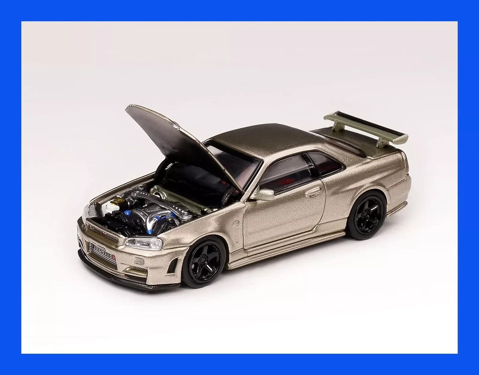 MH SKYLINE GT-R R34 Z-TUNE Jade Green + ENGINE MOTORHELIX 1/64  Diecast Model Car Collection Limited Edition Hobby Toys