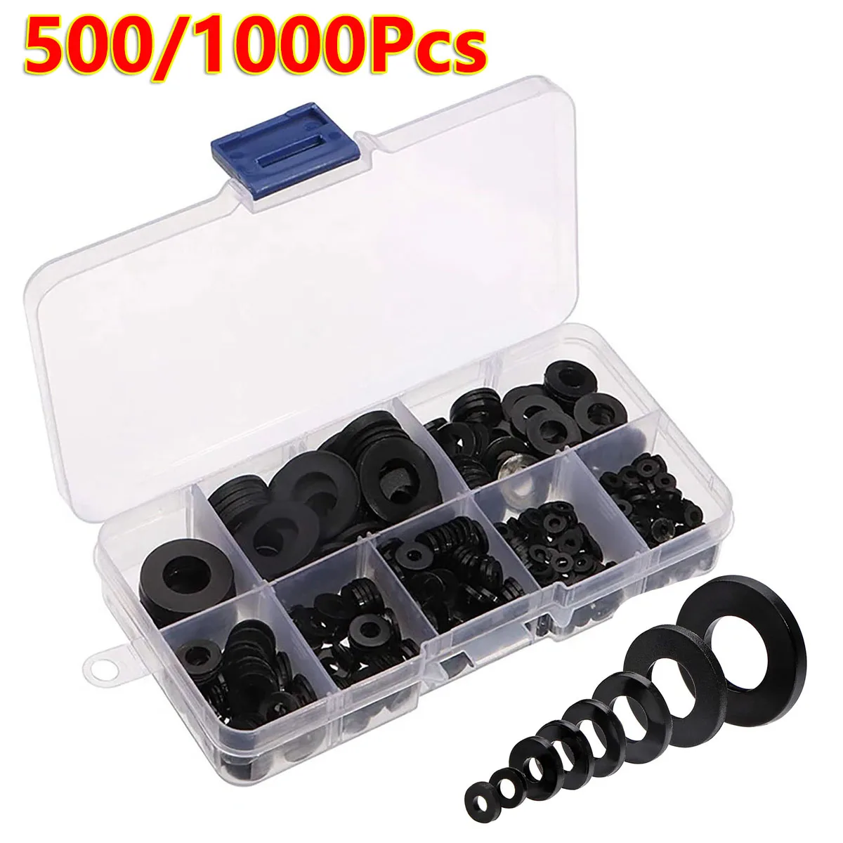 

500/1000Pcs Nylon Washer Flat Assortment Set with 8 size Safety Plates M2 M2.5 M3 M4 M5 M6 M8 M10 Nylon Sealing Washers