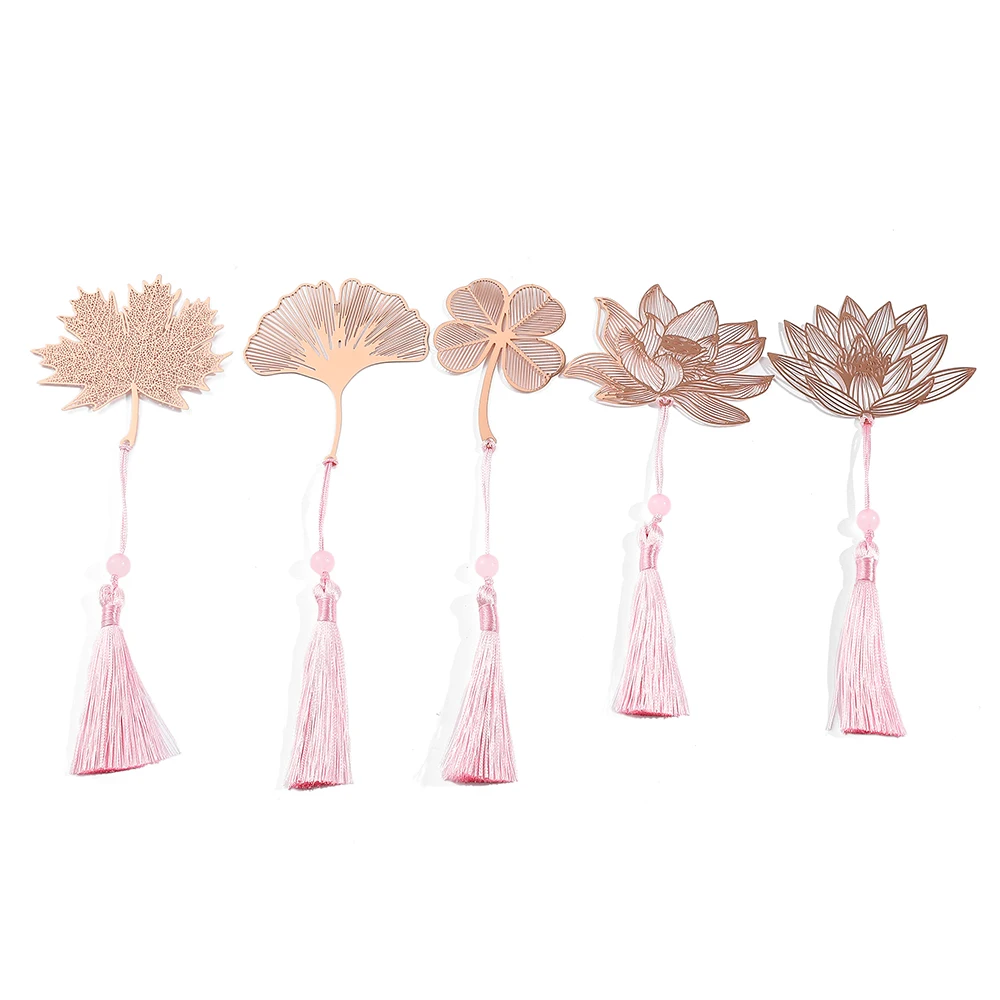 Maple Leaf Lotus Ginkgo Leaf Bookmark Exquisite Tassels Literary Bookmark Stationery Readings Tool for Bookworm Festival Gifts