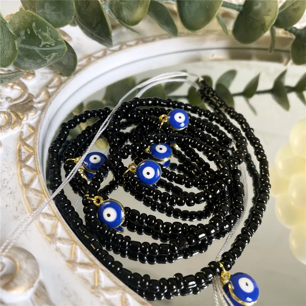 Boho Evil Eye Anhänger Perlen Taille Kette für Weibliche Plus Size Afrikanischen Nicht-Stretching Tie-auf Bauch Kette bikini Körper Schmuck 2022