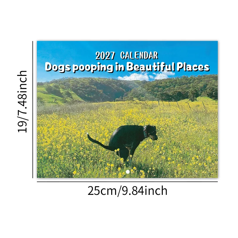 2027 Dogs Pooping in Beautiful Places Wall Calendar Funny Dog Poop Monthly Planner Home Office Decor Gift for Dog Lovers
