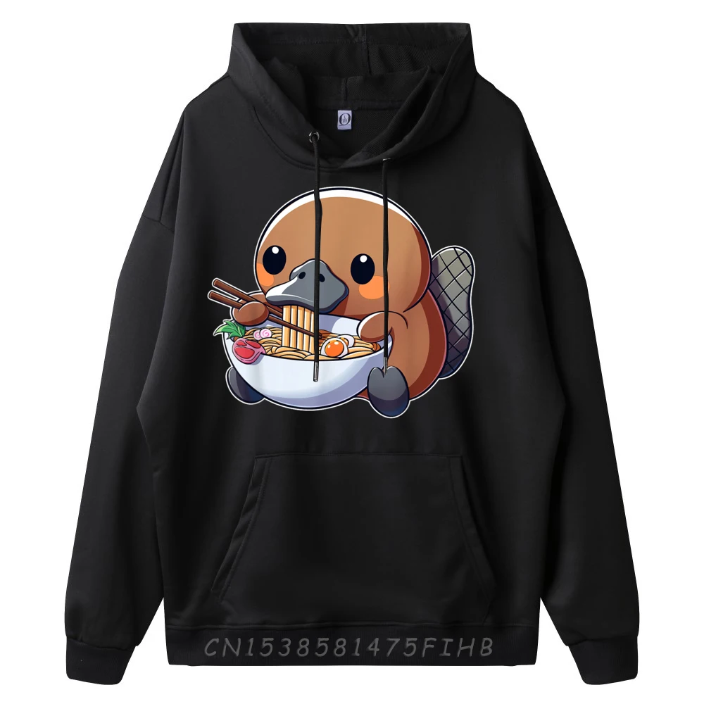 Cute Platypus Ramen Kawaii Japanese Eating Noodle Graphic Sweatshirts Men Polyester Fiber Men's Shirt Big And Tall Christmas