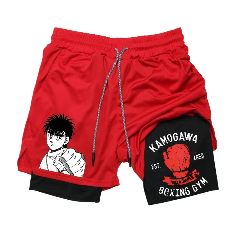 

Мужские компрессионные шорты 2 в 1 с принтом Anime IPPO, быстросохнущие, для спорта и тренировок в зале, с карманами