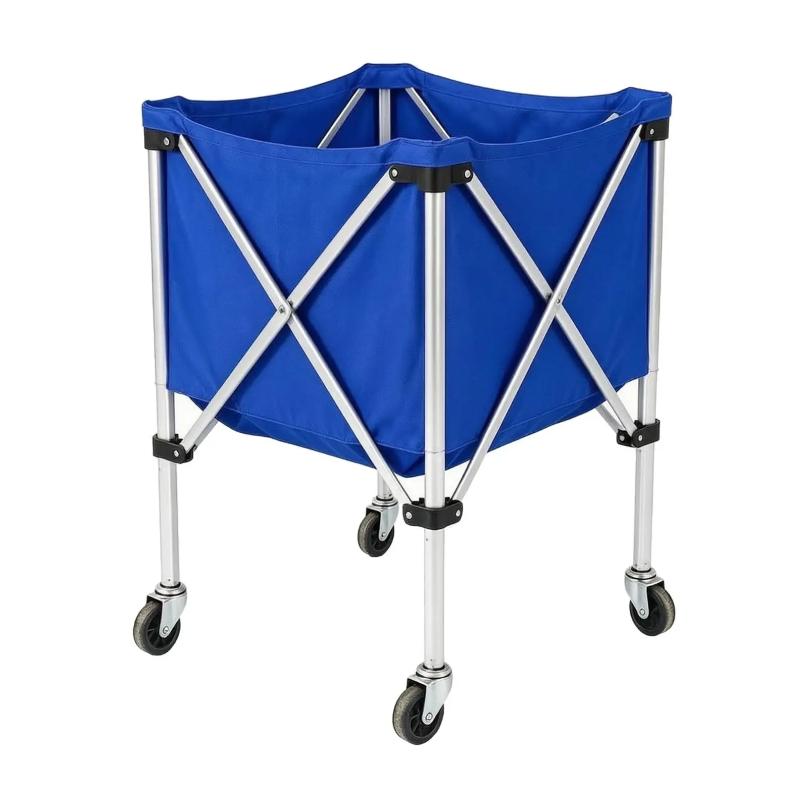 Rolling Equipment Cart for Sports Balls with Swivel Wheels Foldable Aluminum Frame Storage Trolley for Coach Use