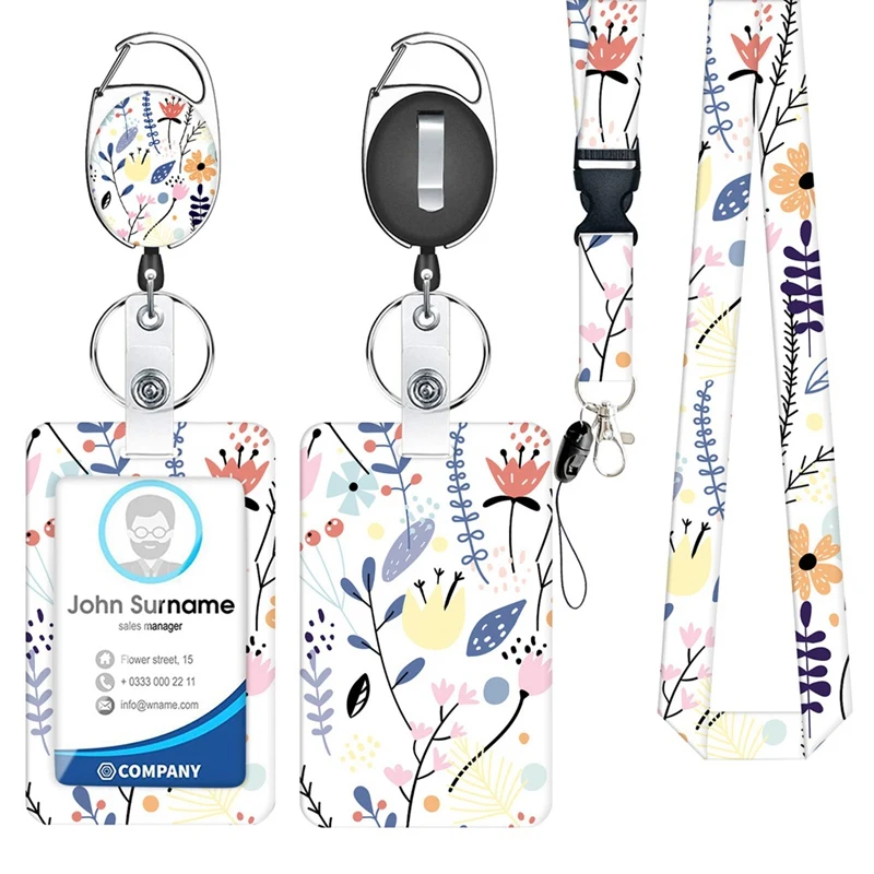 Hand-Sliding Push Cover ID Holder Butterfly Starry UV Digital Printing ID Card Holder Badge Reel Carabiner Reel Clip