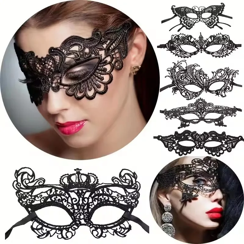 Schwarze Königin-Spitzenmaske mit Stickerei-Applikationen Party-Karnevalsmaske Damen-Accessoires Hochzeitsmaske Halloween-Maskerade-Maske – Detail 2