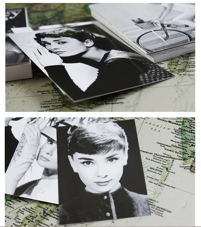 30 Sheets/Box Famous Star Audrey Hepburn Art Postcard INS Style Greeting Card Photography Photo Post Card DIY Journal Decoration