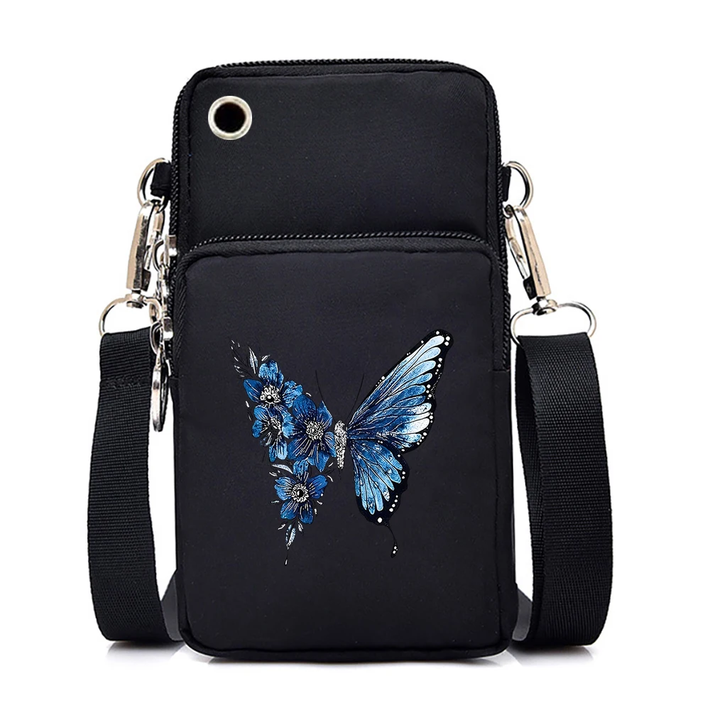 Skull Skeleton Mobile Phone Bag Women Sunflower Butterfly Messenger Bag Hanging Neck Zipper Handbag Fashion Mini Crossbody Bag