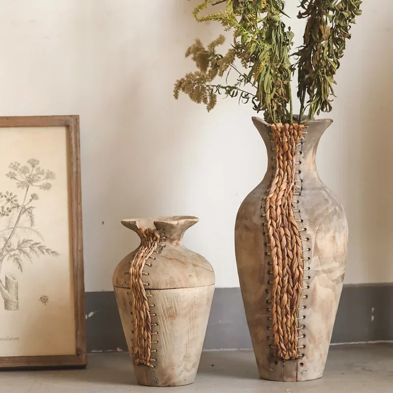 

Left Bank Wheat Field, the Beauty of Woodware - Wabi Sansi Retro Wooden Mixed Flower Ware Retro Living Room Solid Wood Vase Orna