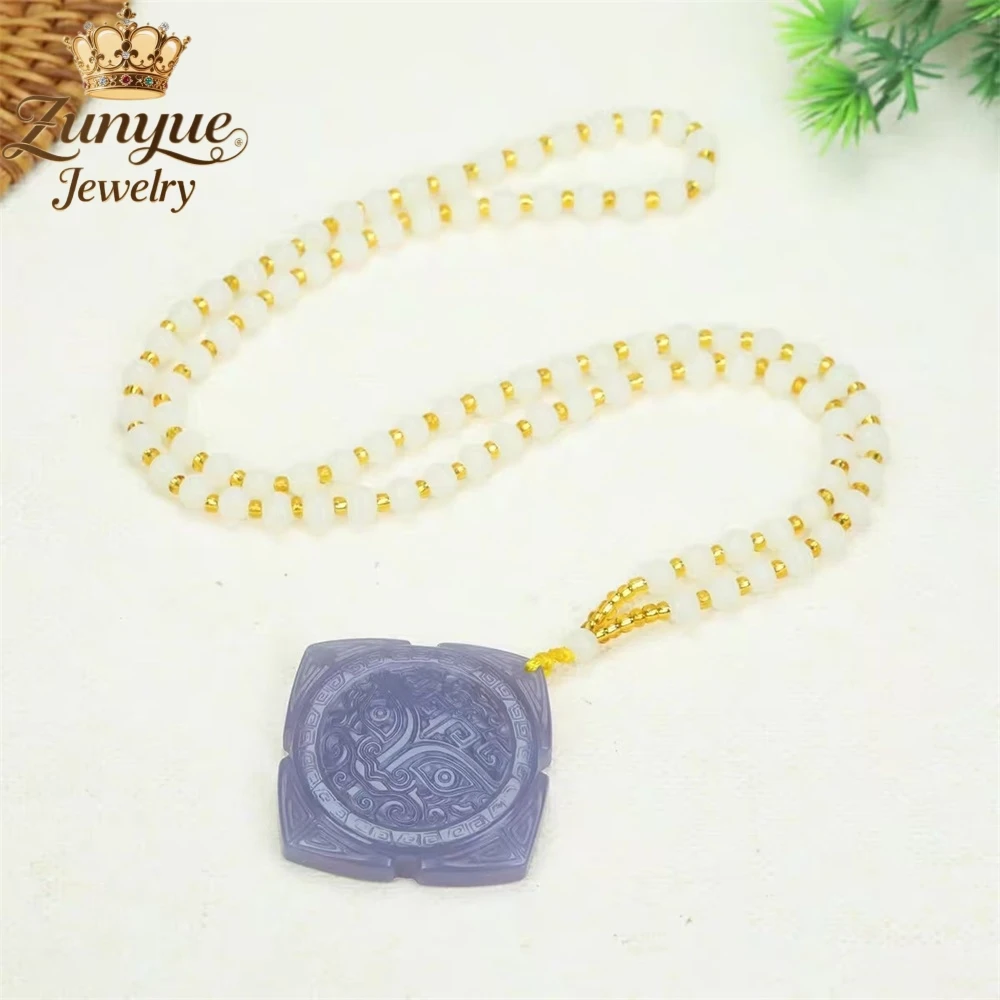 Natural Hetian Jade Smoky Purple Retro Taotie Pendant Ethnic Style Best Selling Fashion Jewelry Exquisite Charms Popular Elegant