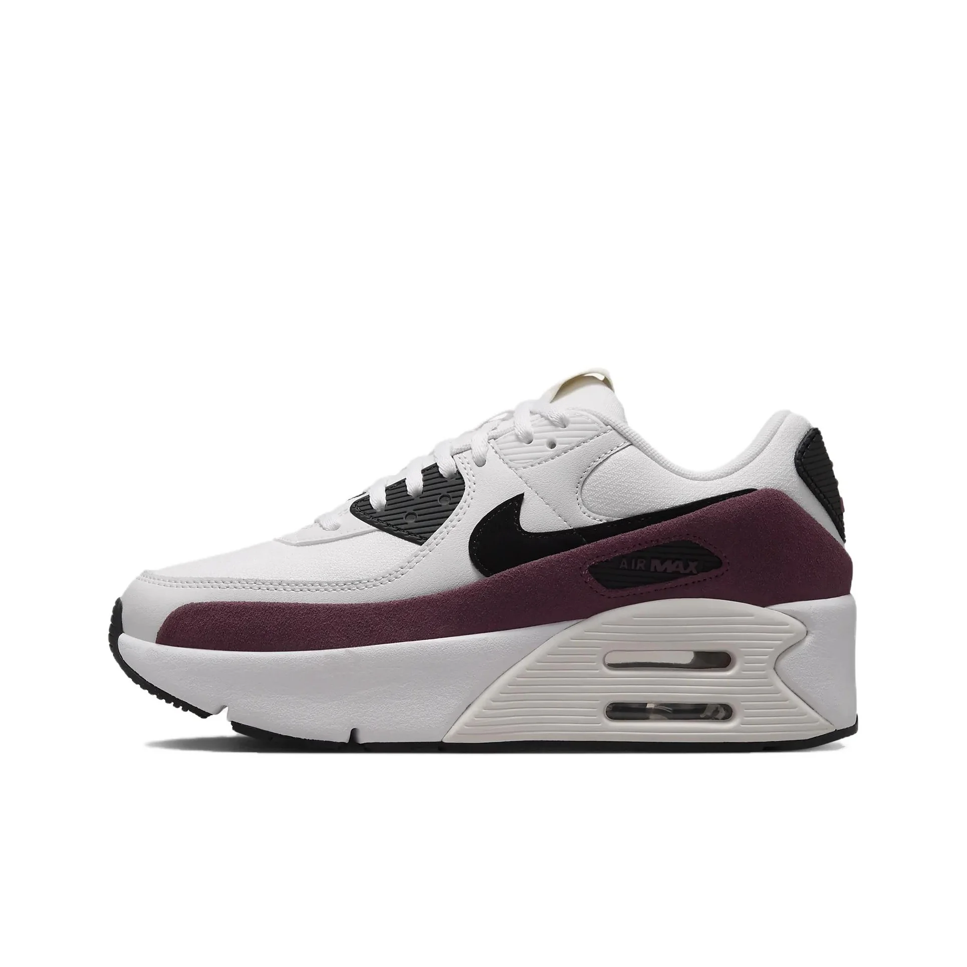 POIZON Nike Air Max 90 LV8 Sail Night Maroon Phantom Black Feminino