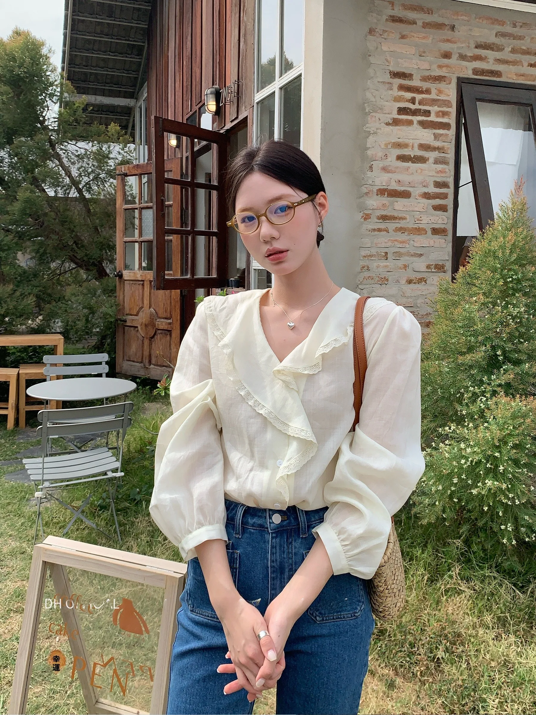 

Spring French Sle Loose Fit irt DH Large Flower Lace Collar Soft Relaxing Feel Women's Breathable Long Sve irt