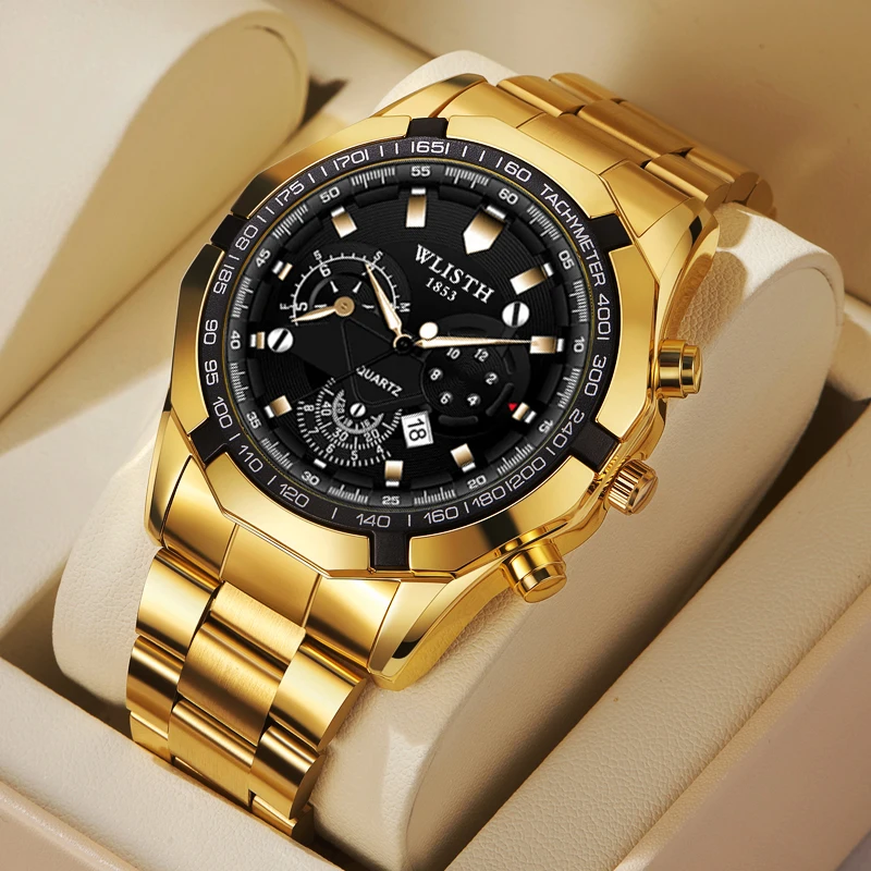 

Men's Watch Sports Watches Single Calendar Steel Strip Large Dial Waterproof Luminous Quartz Watch Birthday Gift Reloj Hombre