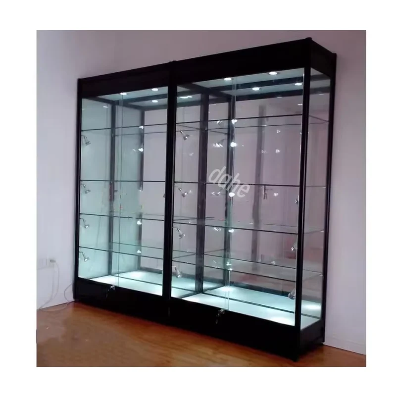 

Custom. retail shop window display showcase with LED light economic aluminum frame glass display cabinet smoke store display cas