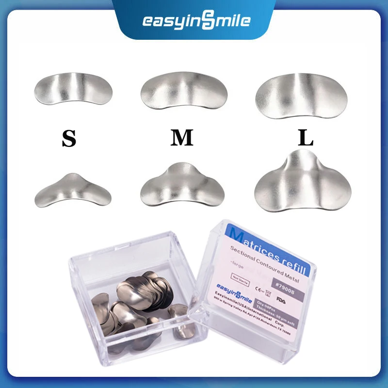 

50/100pcs Easyinsmile Dental Matrix Band Matrix Matrices Refill Sectional Contoured Wedges Stainless Steel S/M/L with Ledge