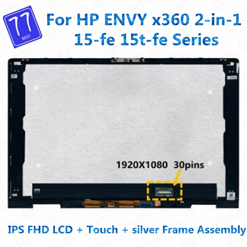 Original 15,6 "IPS FHD LCD pantalla táctil digitalizador montaje para HP Envy X360 2 en 1 serie 15-fe + marco 1920x1080 30 pines