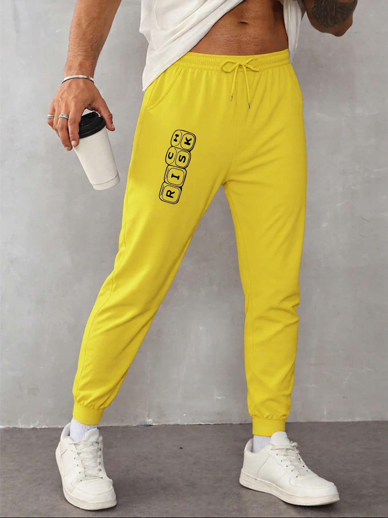 

Rish Also Means Risk Print Men Joggers Pants Autumn Fleece Long Pant Fashion Gothic Sweatpant Drawstring Pocket Trousers
