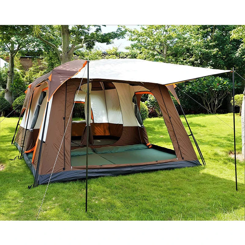 Large luxury double layer 2 rooms 1 living room 6-10 persons family camping tent outdoor waterproof